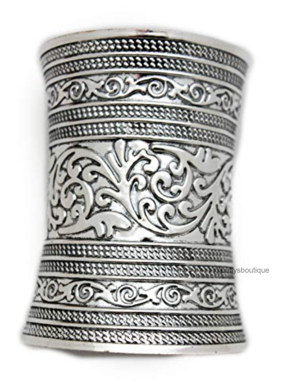 Silver Tone Wide Cuff Bracelet Long Adjustable Filigree Metal Statement Jewelry